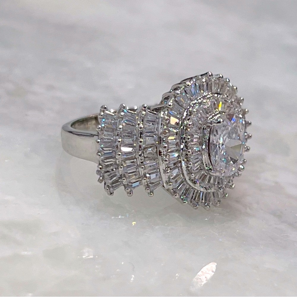 Diamond (Sim) Silver Statement Ring - image 5